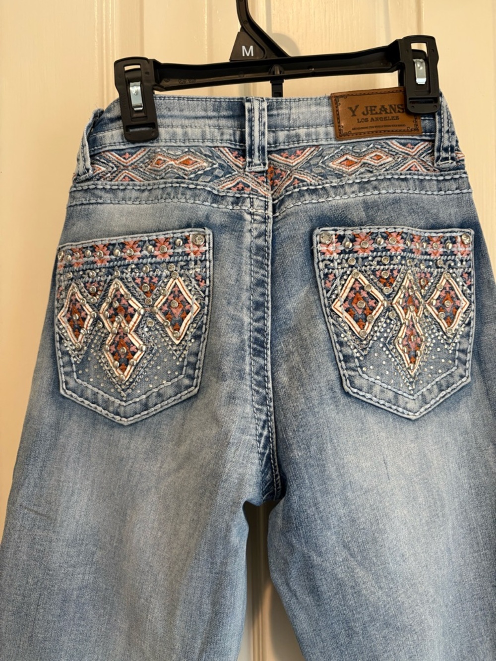 Light Blue Embroidered Boot-Cut Jeans